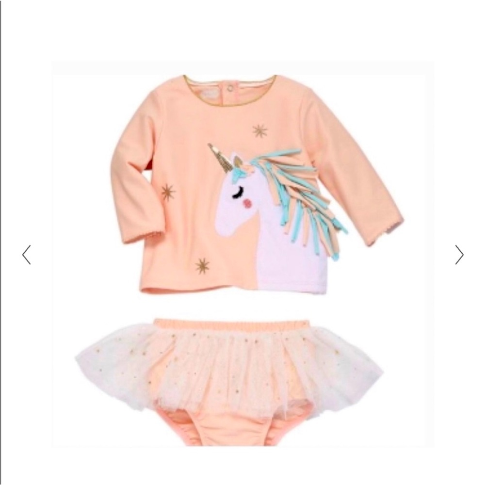 Mud Pie Unicorn swimsuit set and dress with matching sun hat